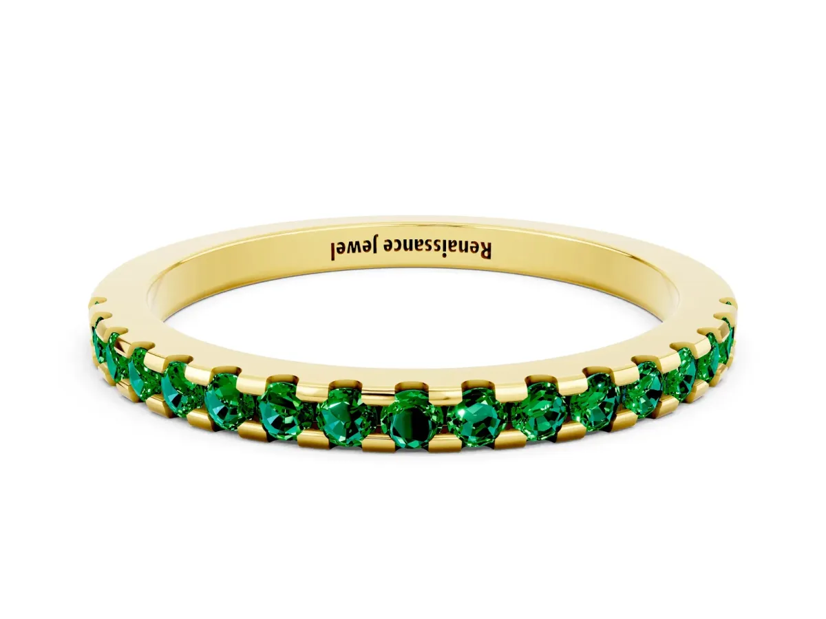 Round Emerald Pavé Set Eternity Band with Micro Prong Setting Yellow gold