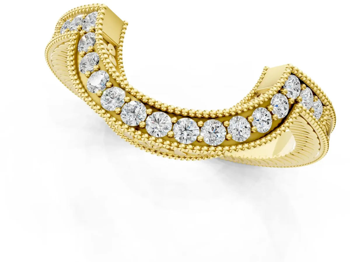 Channel Set Round Diamond Chevron Band Yellow gold