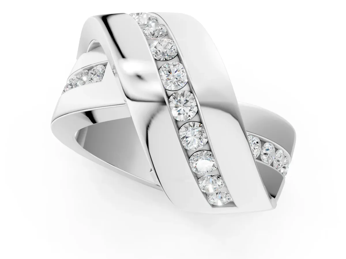 Pavé Round Diamond Crossover Band with Channel Setting Silver