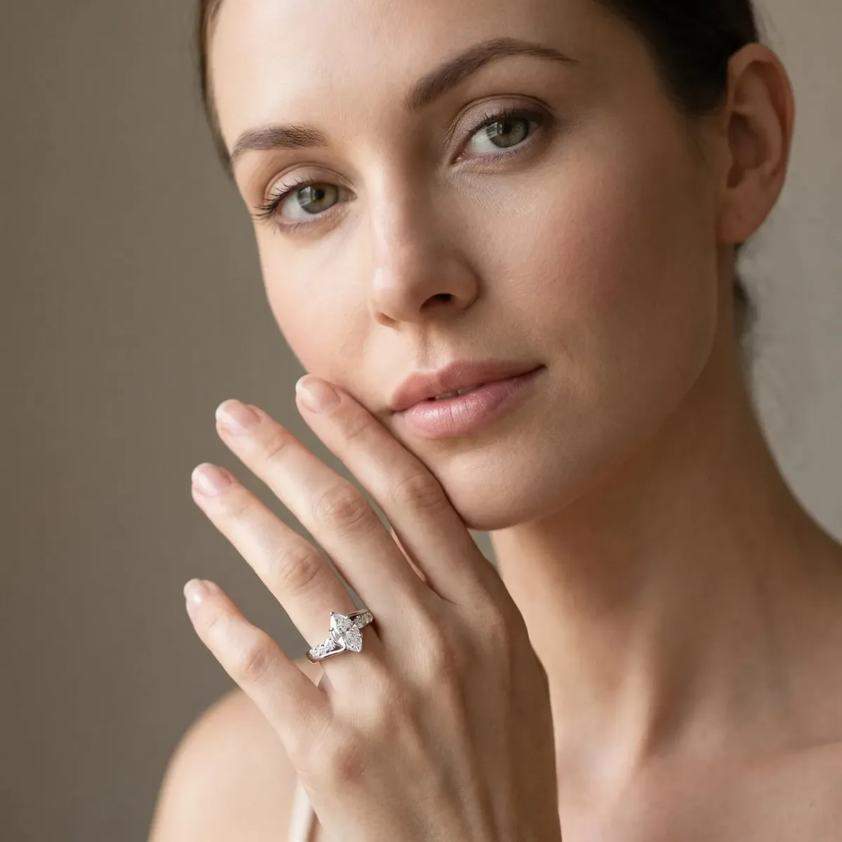 Bezel Set Marquise Cut Diamond Bypass Ring with Round Accents Silver