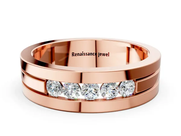 Round Diamond Five-Stone Channel Set Mens Band Rose gold