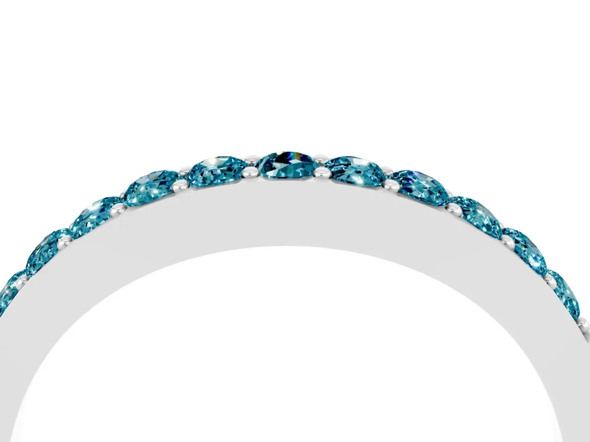 Round Blue Topaz Curved Wedding Band with Channel Setting White gold