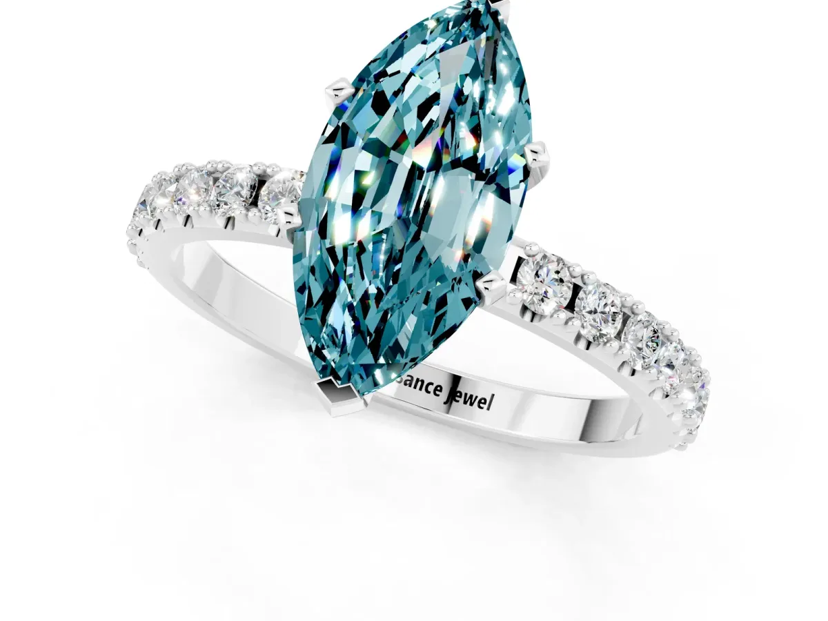 Marquise Cut Blue Topaz Solitaire Pavé Band with Four-Prong Setting Silver