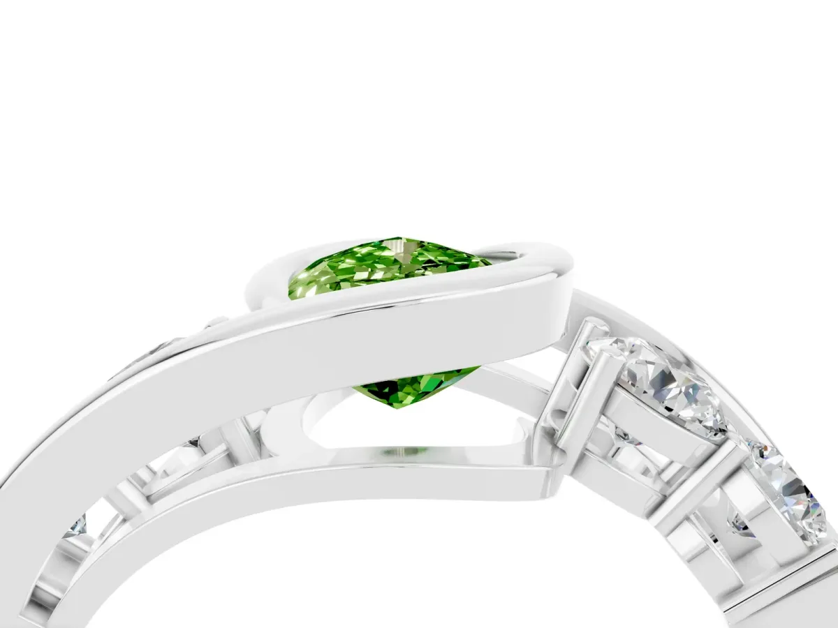 Bezel Set Pear Cut Peridot Bypass Ring with Round Accents Silver