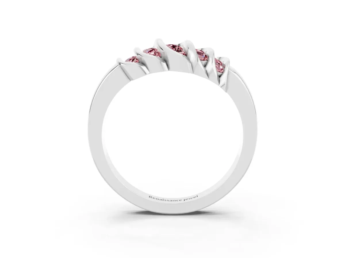 Round Morganite Multi-Row Crossover Band White gold