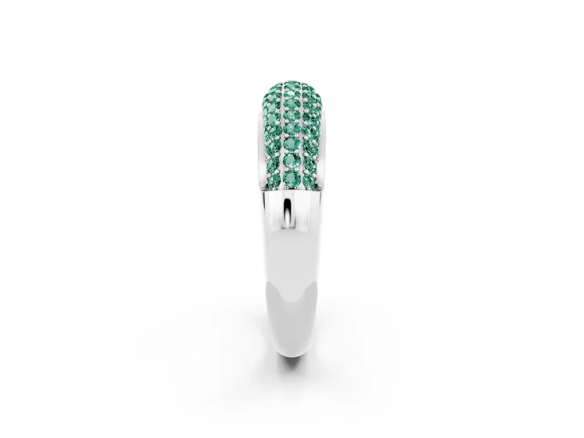 Three-Row Pavé Round Green Sapphire Dome Band White gold