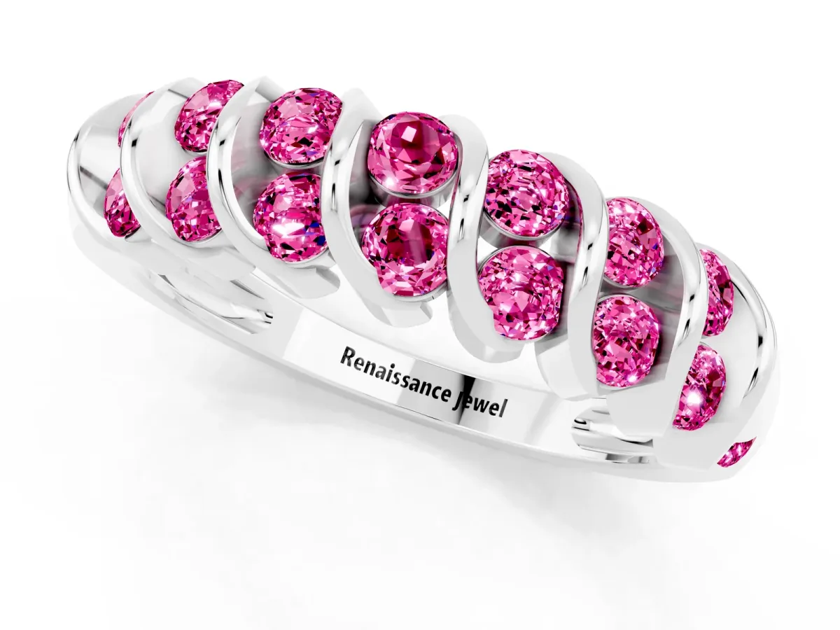 Channel Set Round Pink Sapphire Multi-Row Band Silver