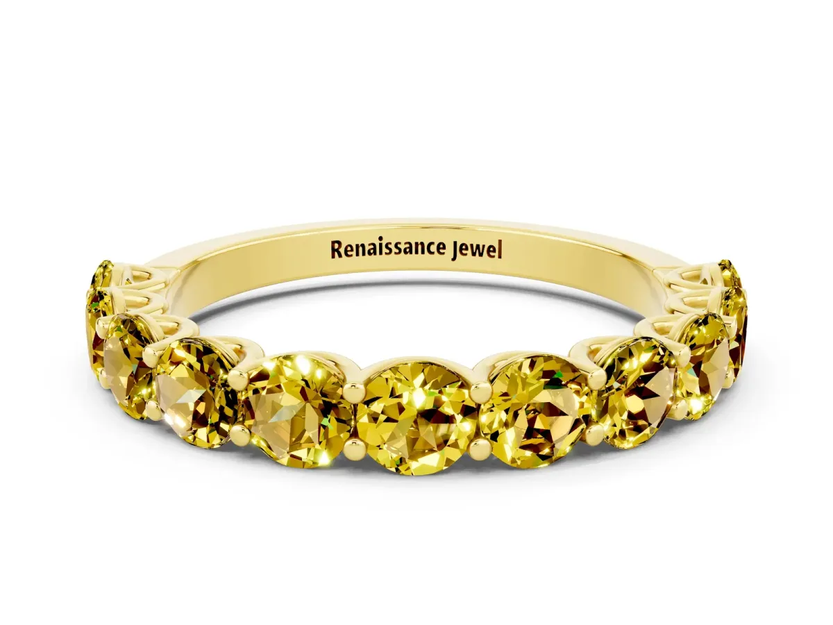Round Yellow Sapphire Shared Prong Eternity Band Yellow gold