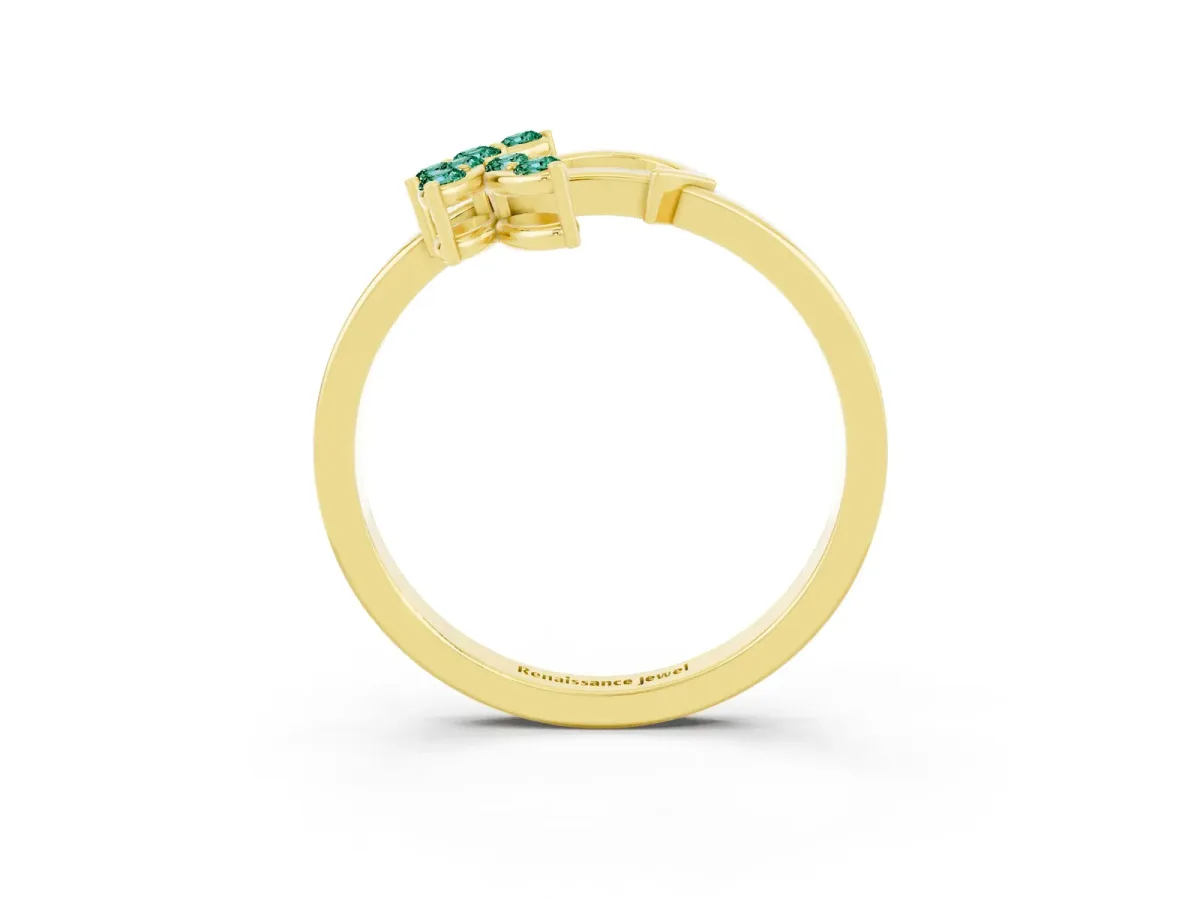 Marquise Green Sapphire Cluster Bypass Ring with Prong Setting Yellow gold