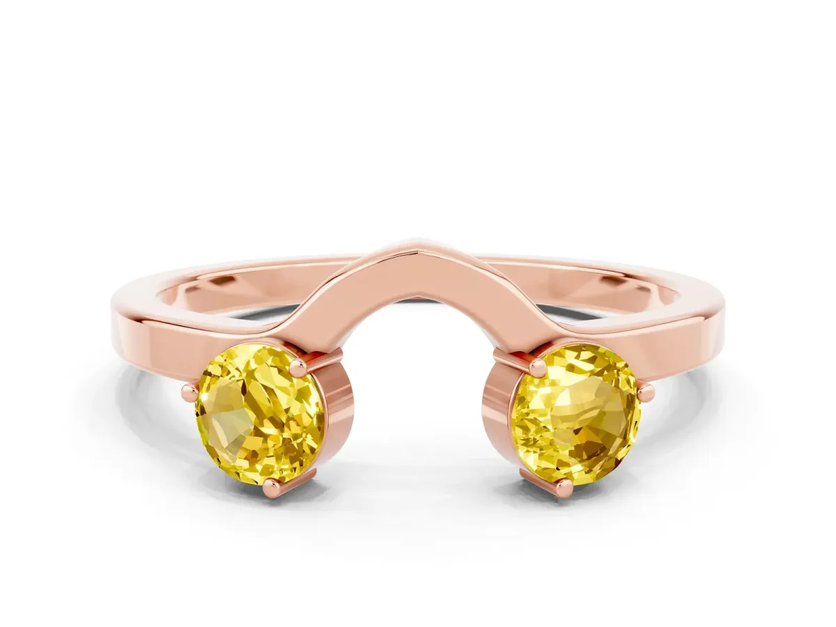 Dual Round Yellow Sapphire Open Band Ring with Prong Setting Rose gold