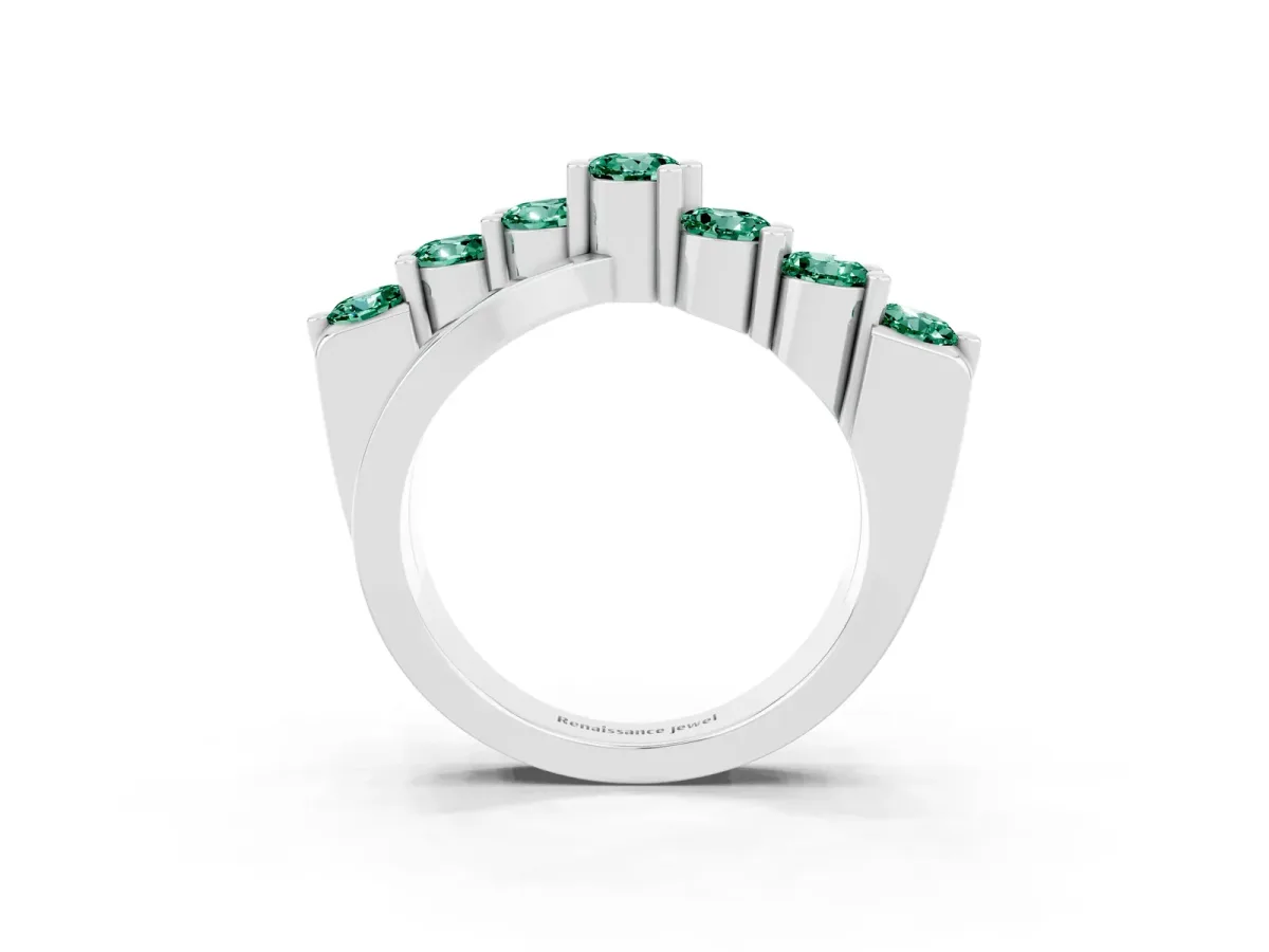 Round Green Sapphire Prong-Set Crossover Band Platinum