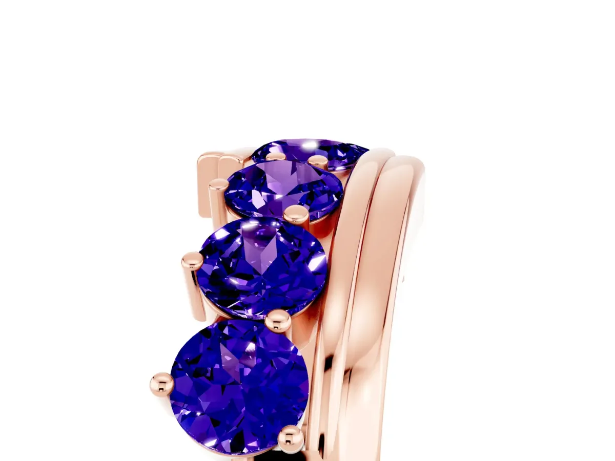 Round Tanzanite Wave Band with Channel and Shared Prong Setting Rose gold
