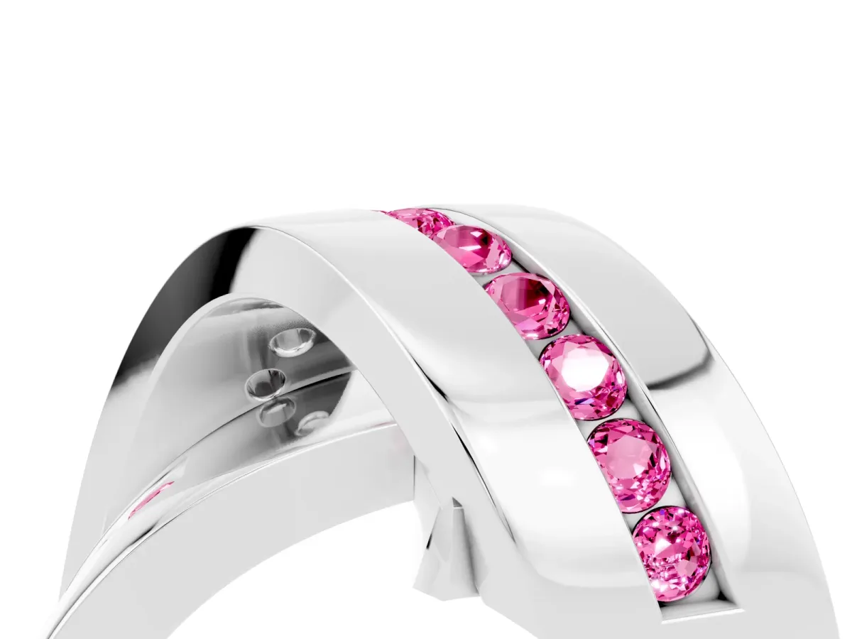Pavé Round Pink Sapphire Crossover Band with Channel Setting Silver