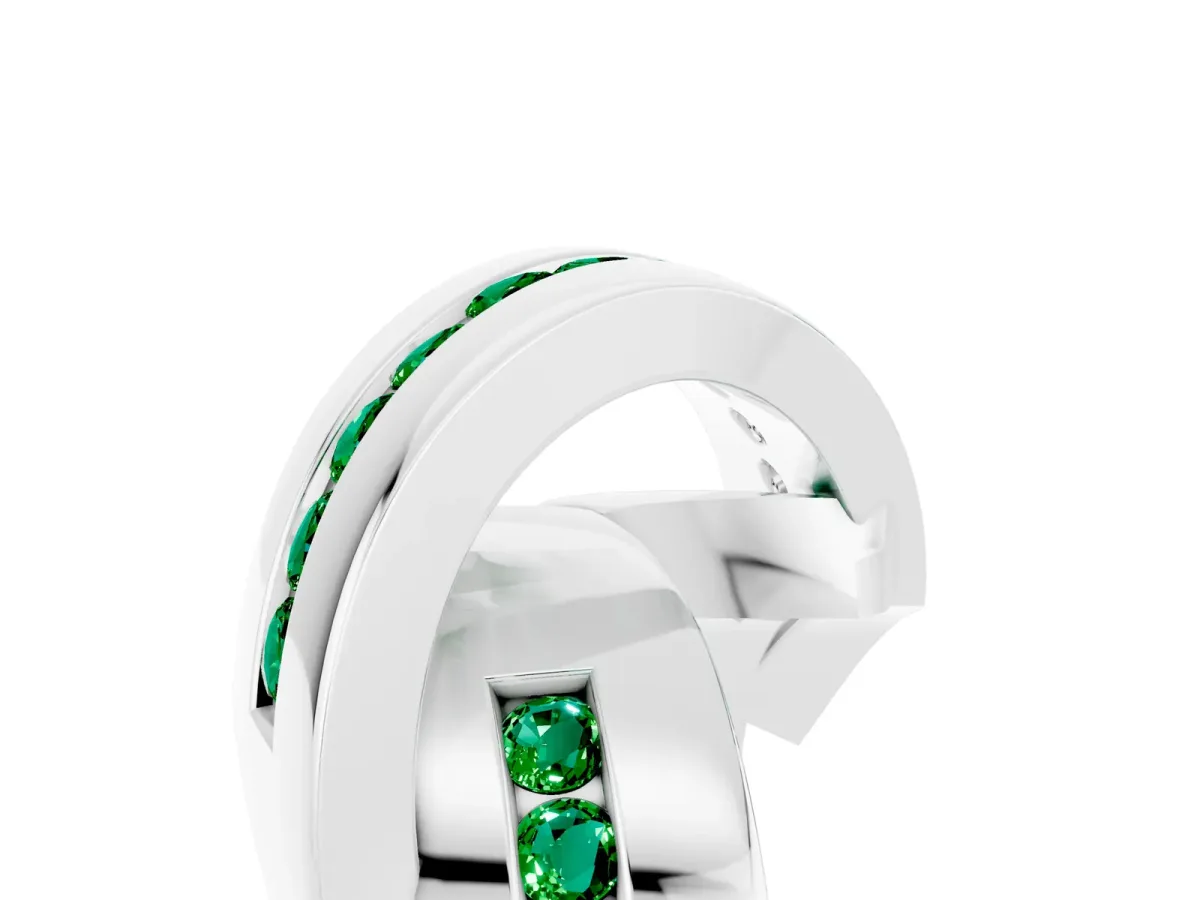 Pavé Round Emerald Crossover Band with Channel Setting Platinum