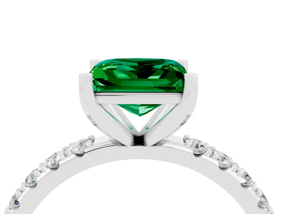 Princess Cut Emerald Solitaire Pavé Band with Four-Prong Setting Silver