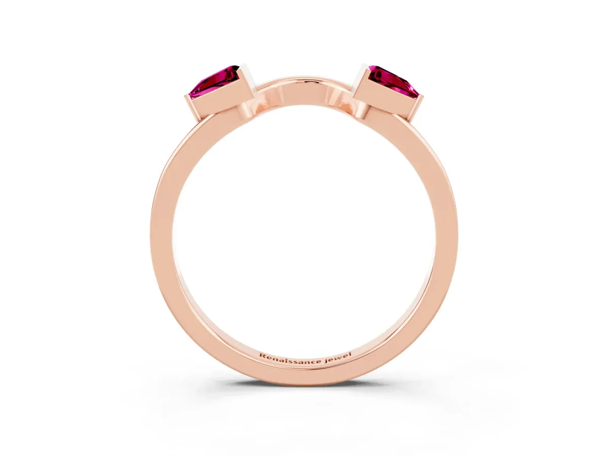 Trillion Garnet Open Band Ring with Bezel Setting Rose gold