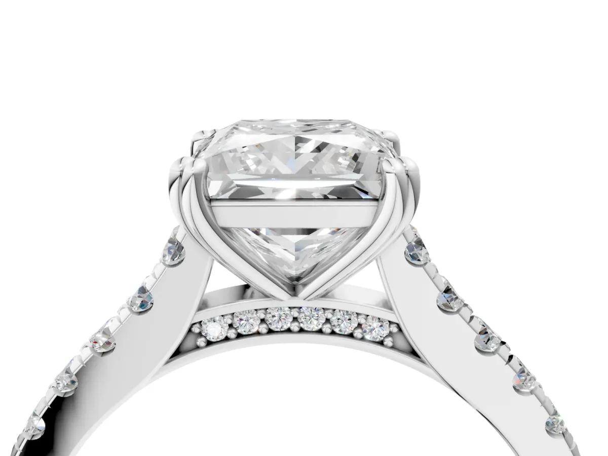 Princess Cut Solitaire Pave Diamond Engagement Ring with Prong Setting White gold