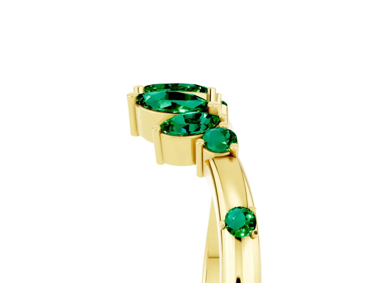 Open Marquise Cluster Emerald Band with Prong Setting Yellow gold