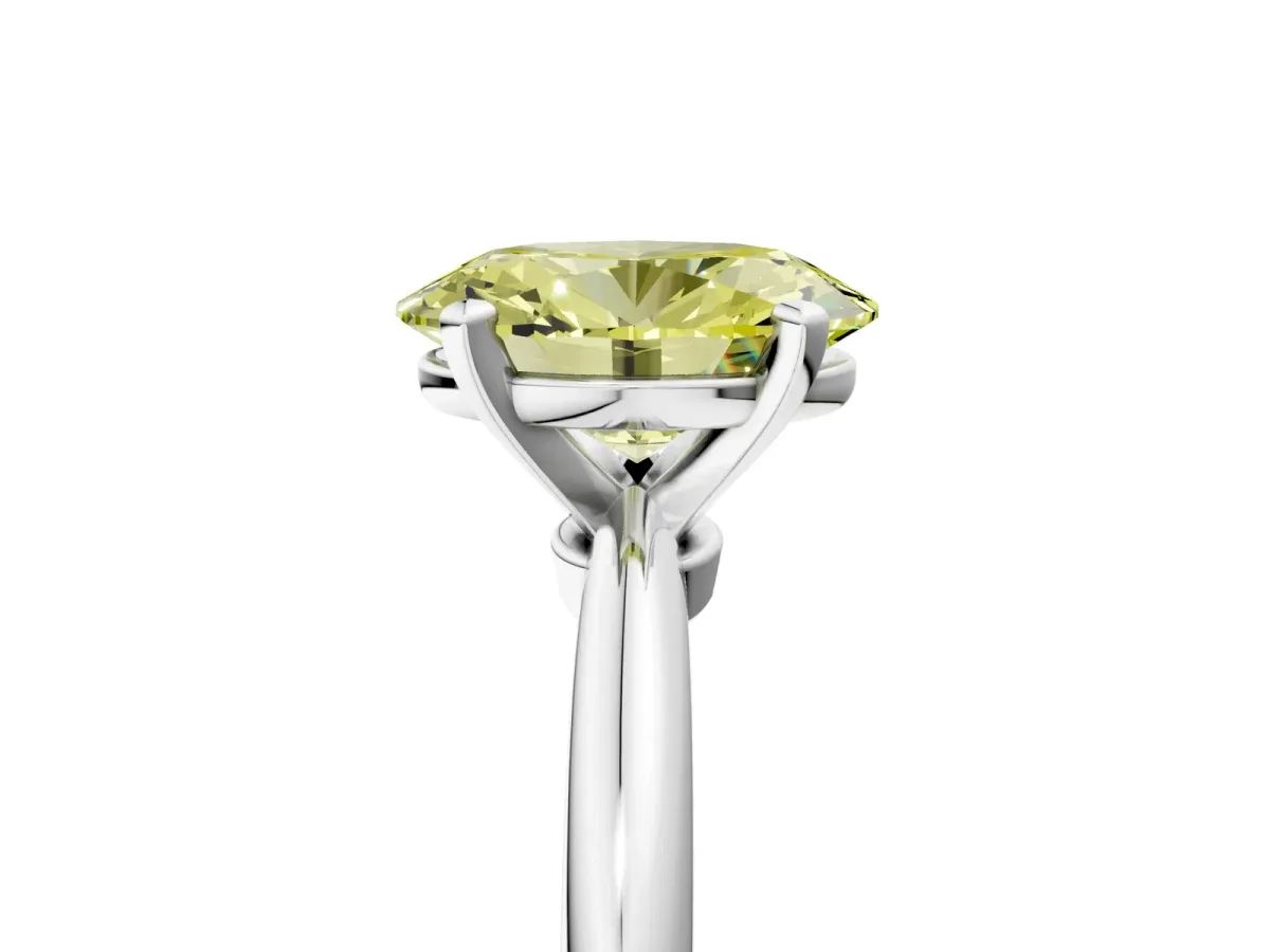 Fancy Yellow Oval Cut Diamond Solitaire Ring with Six-Prong Setting and Classic Band Silver