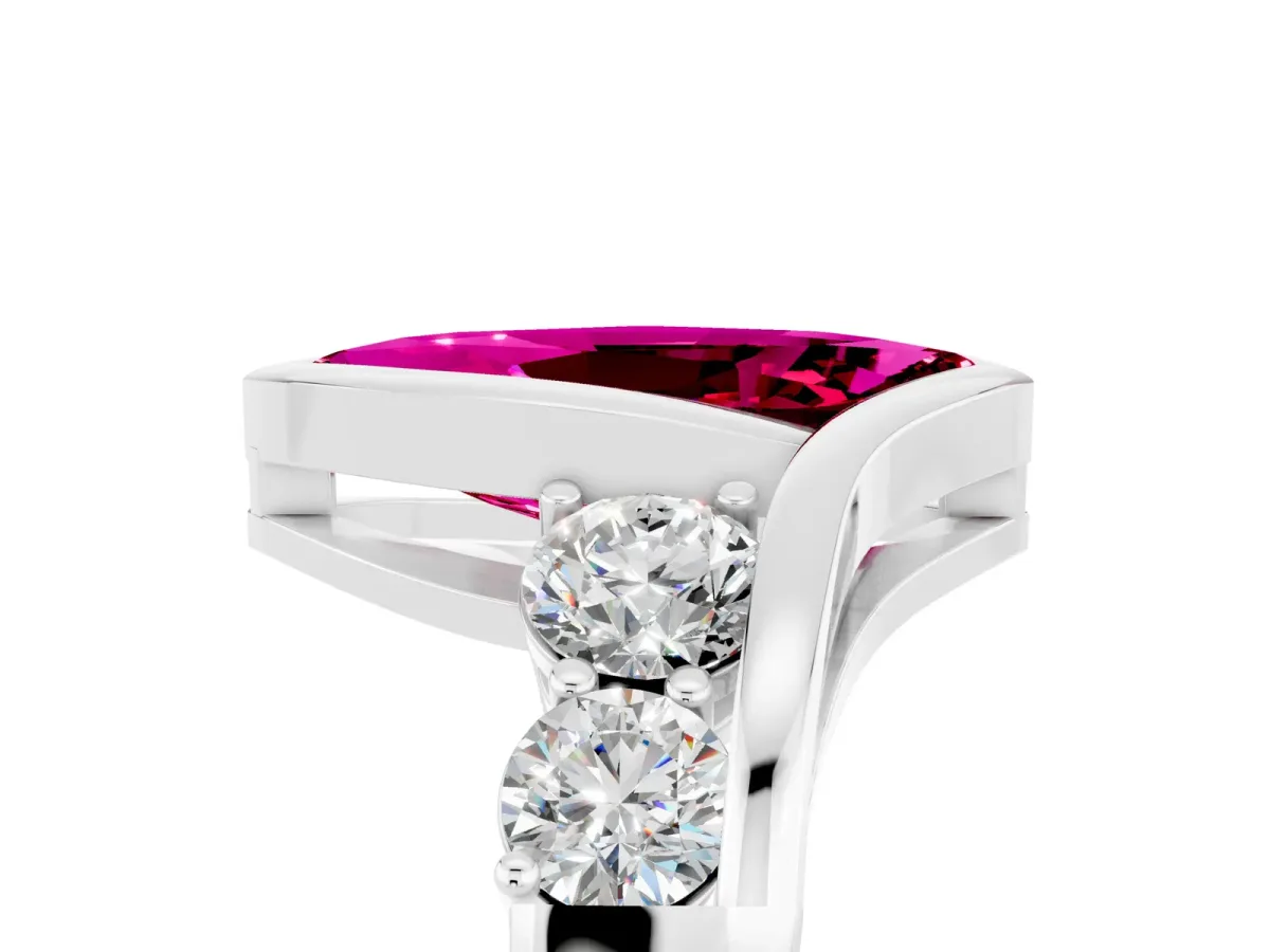 Bezel Set Marquise Cut Garnet Bypass Ring with Round Accents Platinum