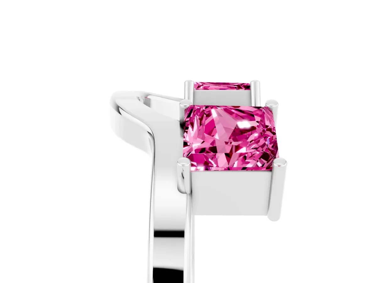 Princess Cut Pink Sapphire Two-Stone Open Band Ring with Four-Prong Setting Silver
