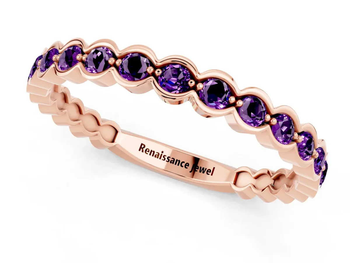 Round Amethyst Bezel Set Eternity Band Rose gold