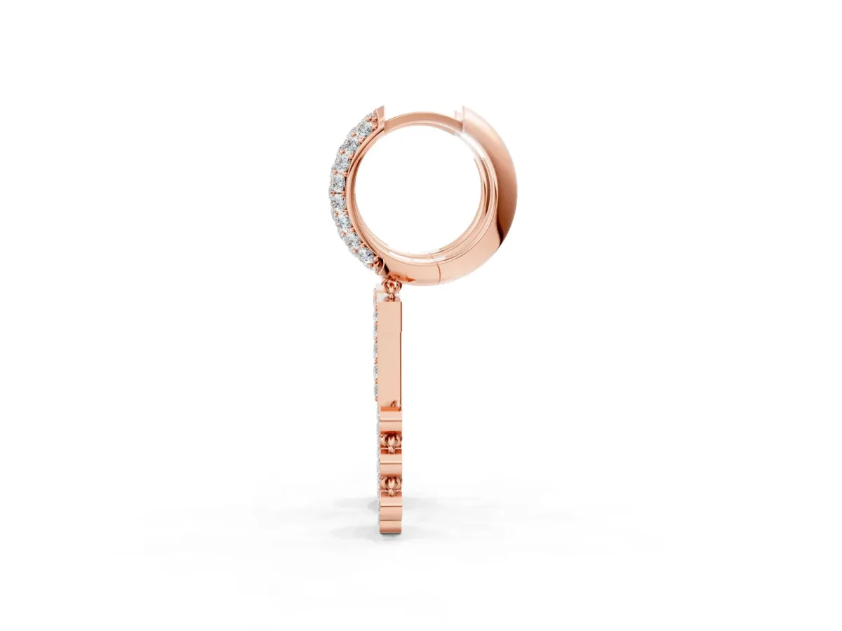 Round Diamond Initial T Huggie Hoop Earrings Rose gold