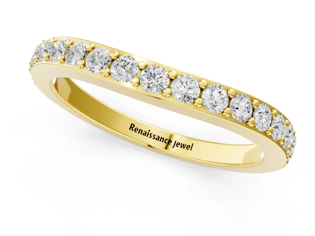 Round Diamond Pavé Set Curved Eternity Band Yellow gold