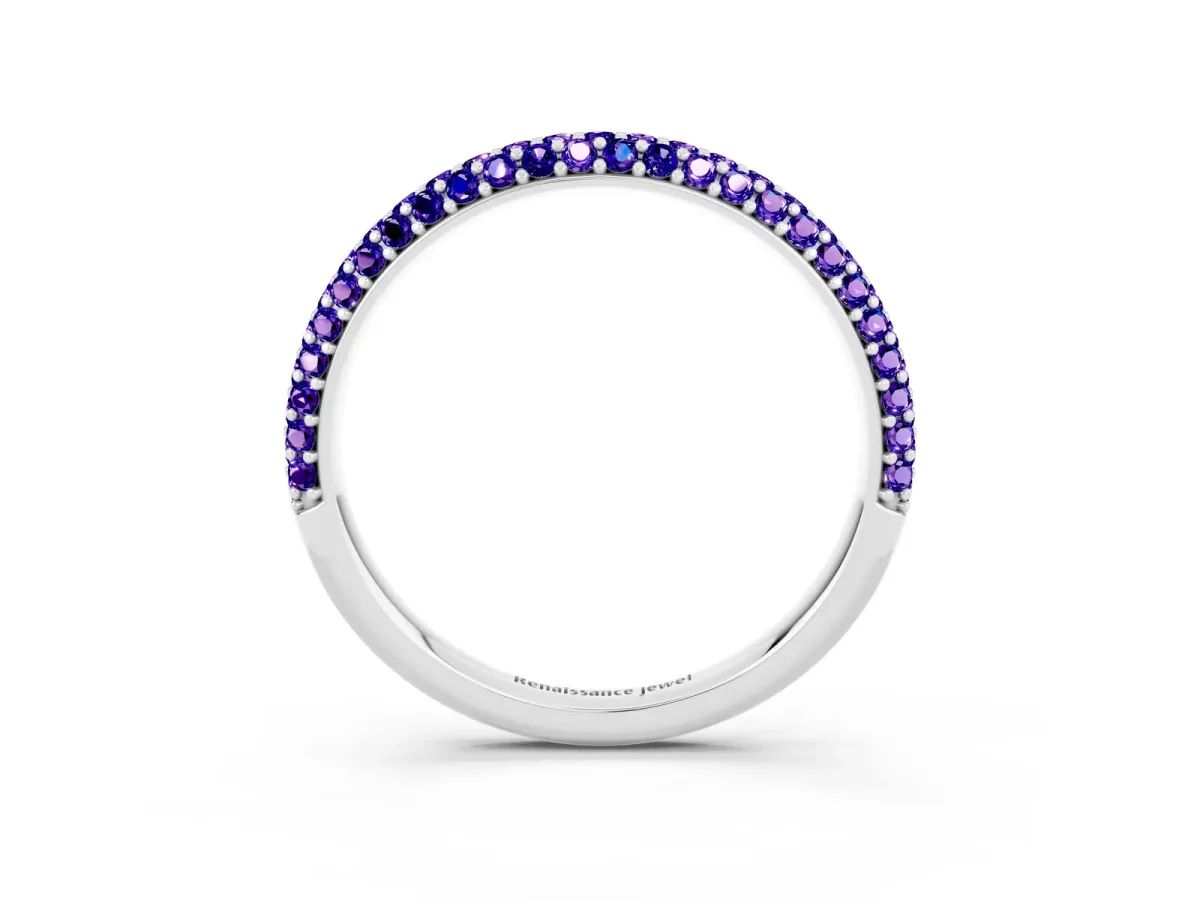 Round Tanzanite Pavé Eternity Band with Shared Prong Setting Silver