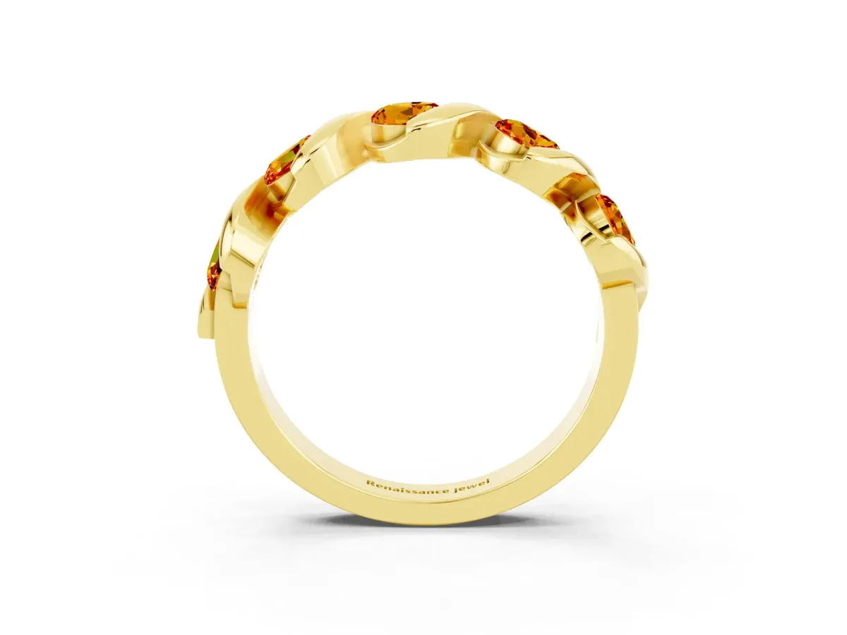 Round Citrine Wave Band with Channel Setting and Shared Prongs Yellow gold