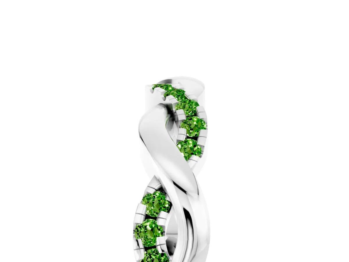Round Peridot Twist Eternity Band with Pavé Setting Platinum