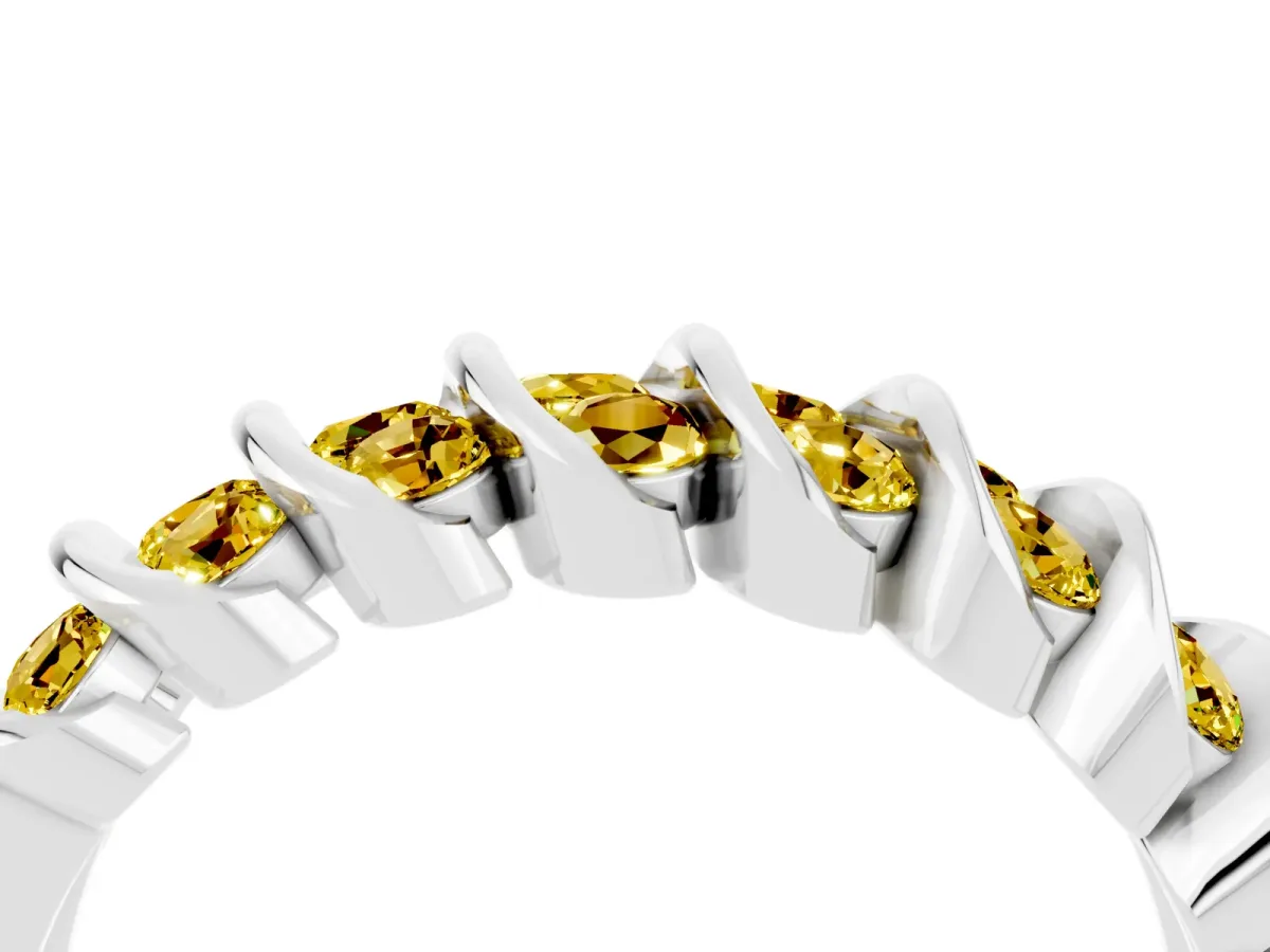 Channel Set Round Yellow Sapphire Multi-Row Band Platinum