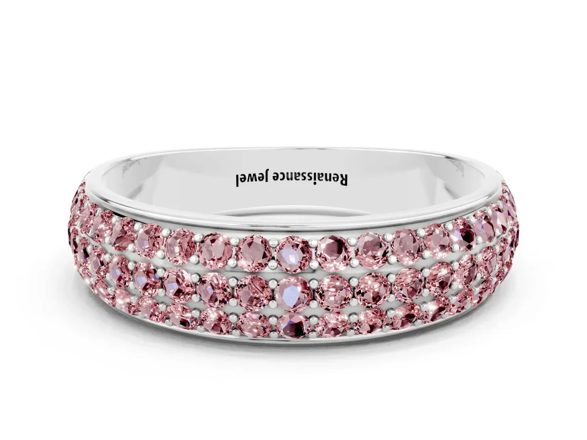 Three-Row Round Morganite Eternity Band with Shared Prong Setting Platinum