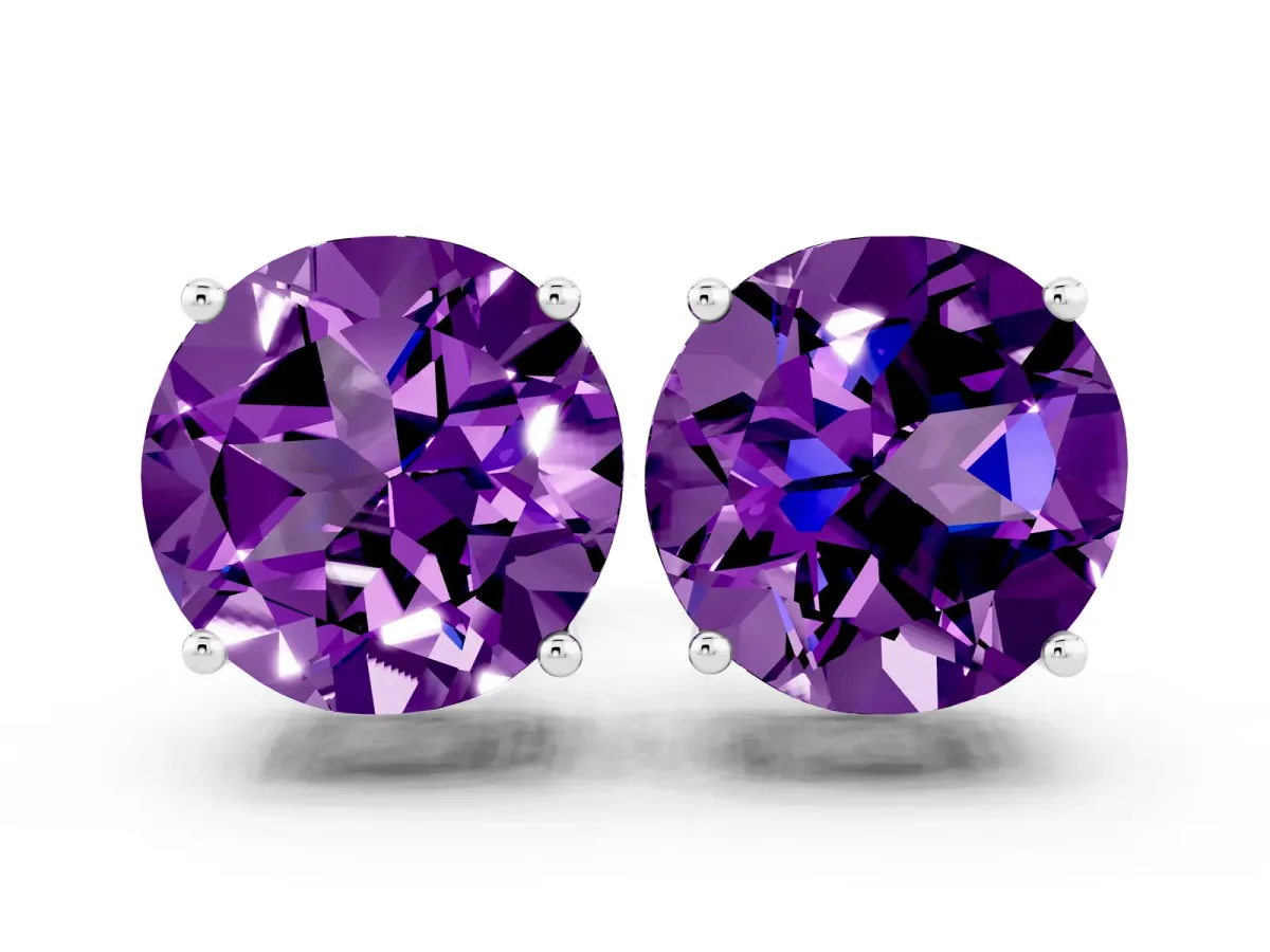 Round Cut Amethyst Stud Earrings Silver
