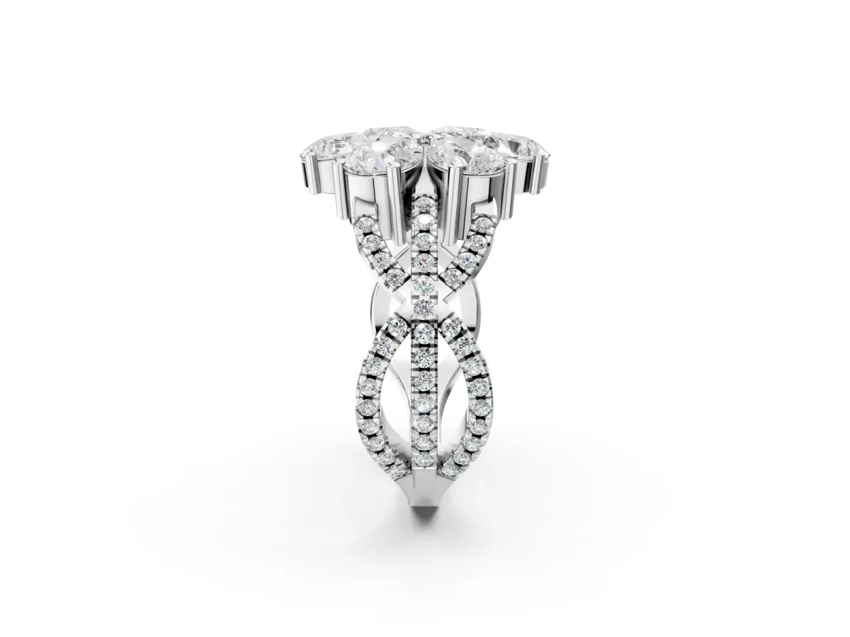 Pear Diamond Floral Ring with Round Diamond Accents Platinum