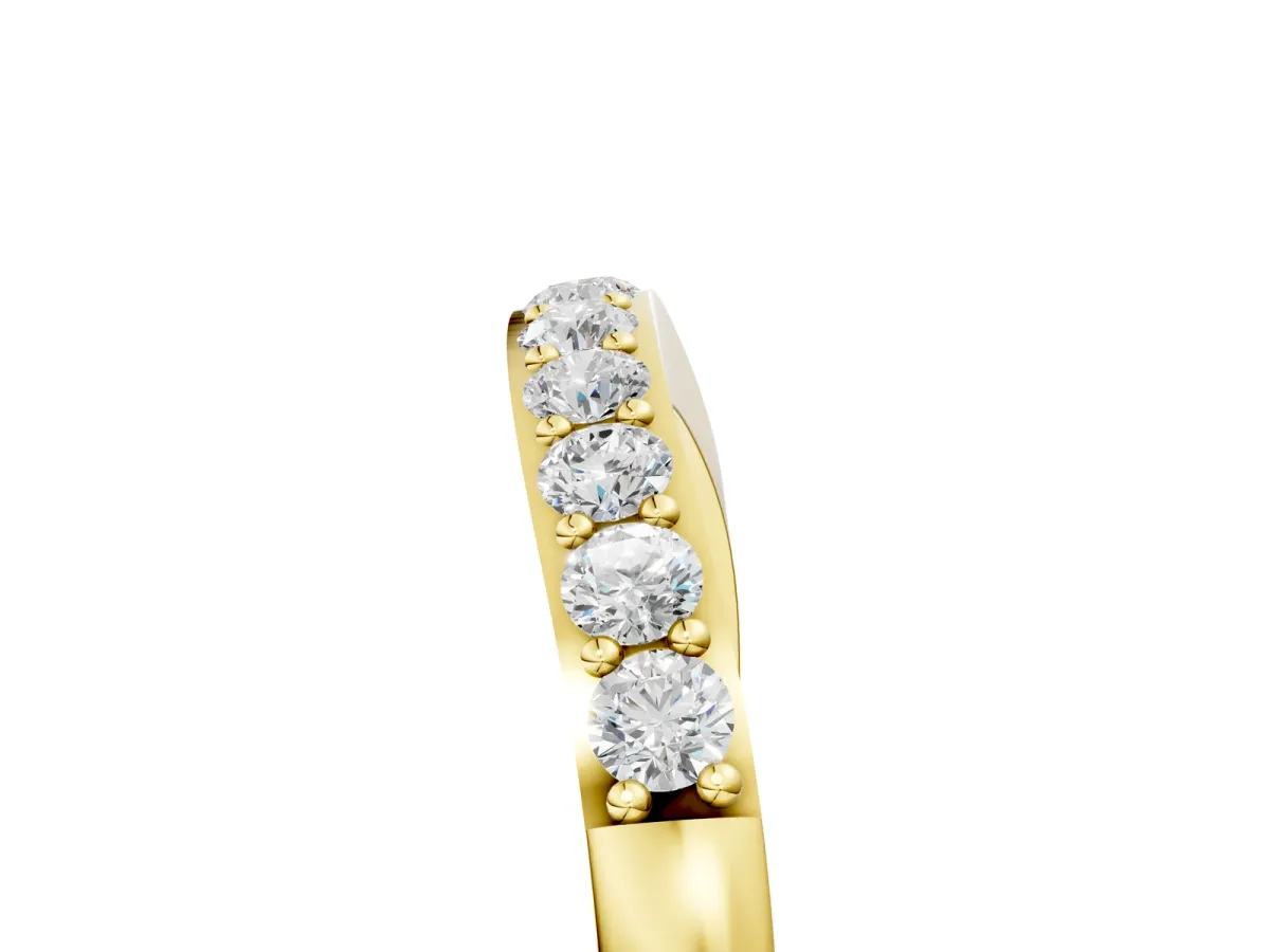 Round Diamond Curved Wedding Band with Channel Setting Yellow gold