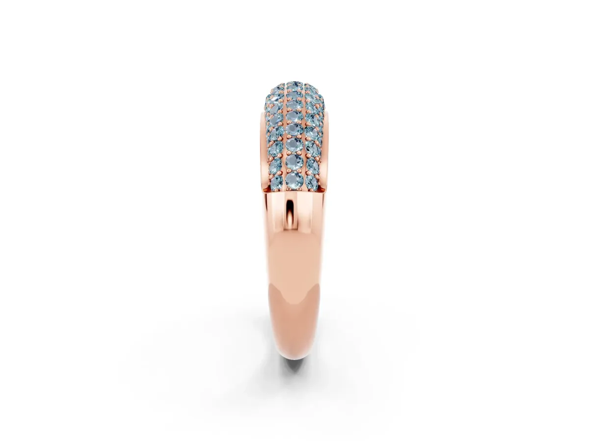 Three-Row Pavé Round Aquamarine Dome Band Rose gold
