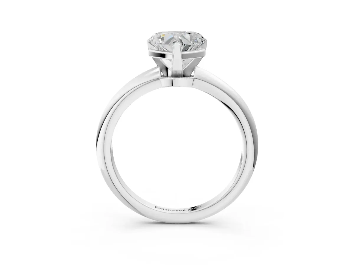 Heart Cut Diamond Solitaire Ring with Six-Prong Setting and Classic Band Silver