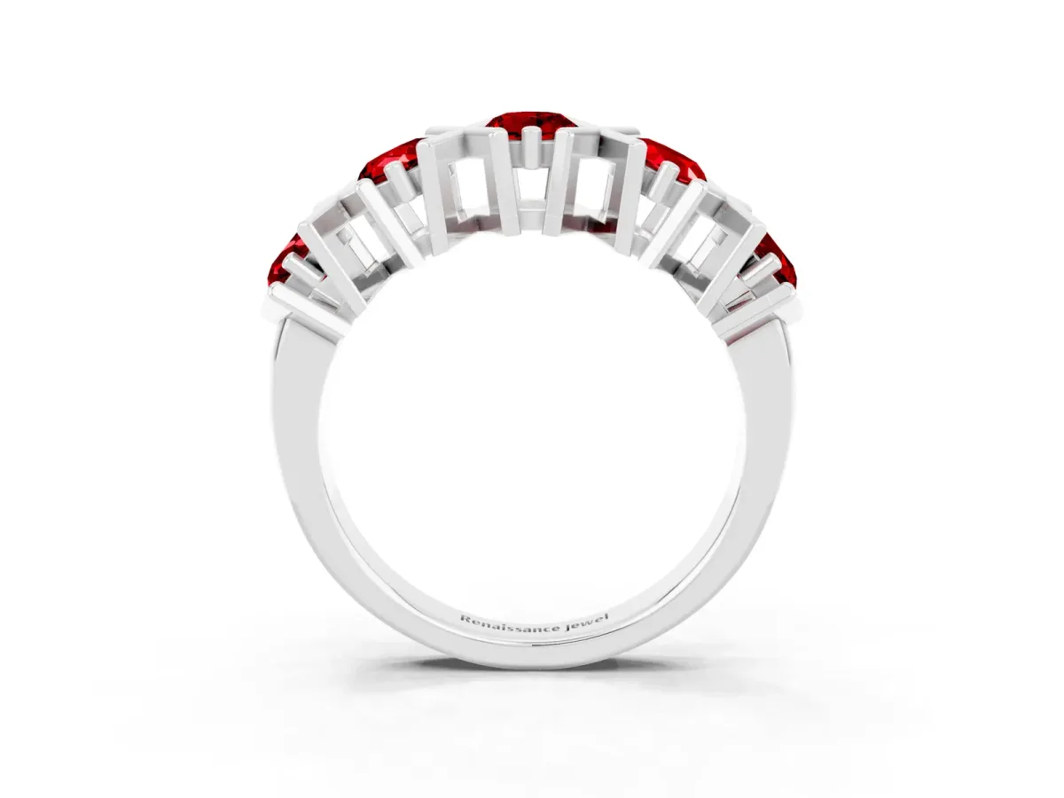 Round Ruby Channel Set Band with X-Prong Detail Platinum