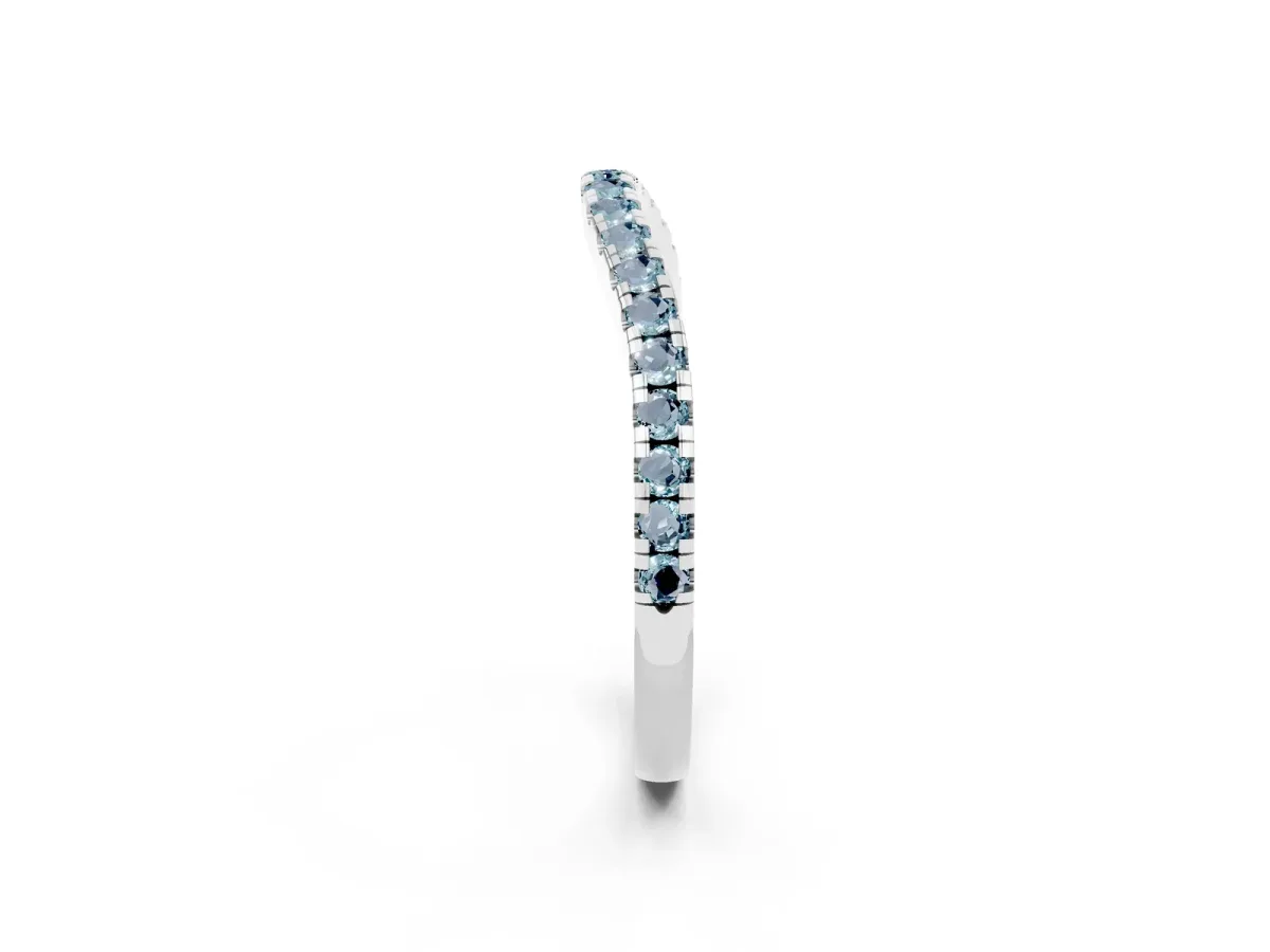 Round Aquamarine Pavé Half Eternity Band with Shared Prong Setting Silver