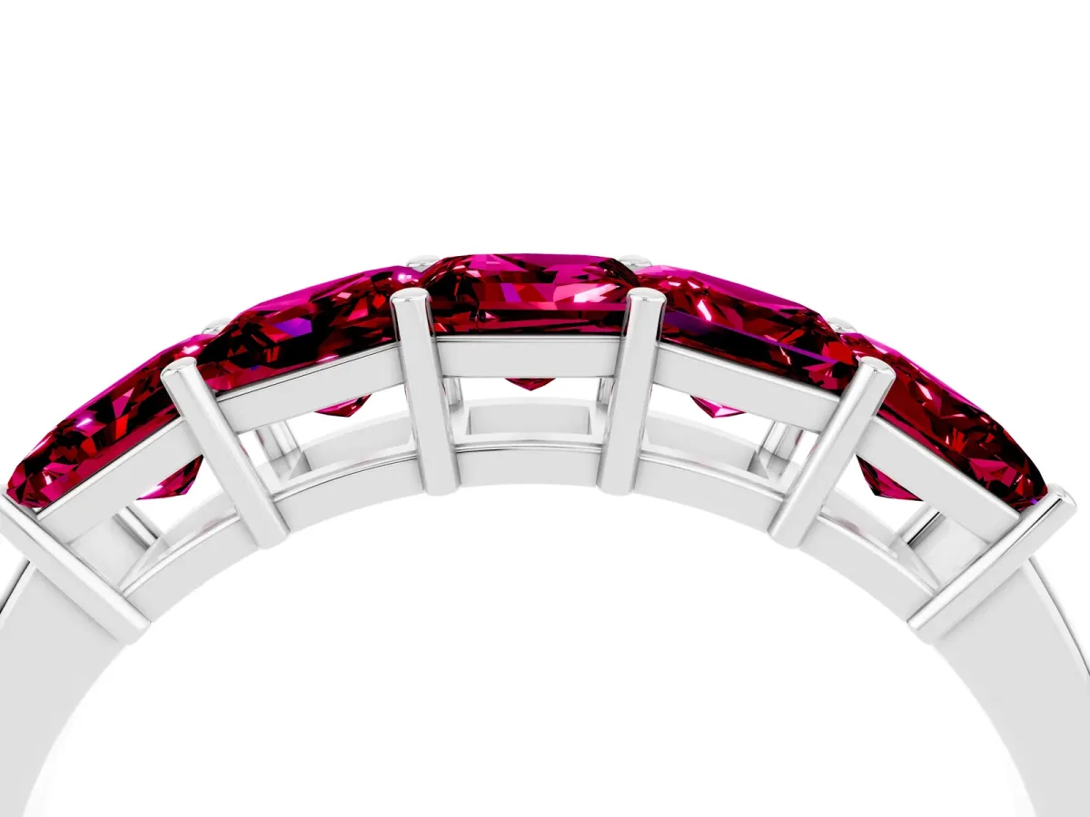 Princess Cut Five-Stone Garnet Band with Prong Setting Silver