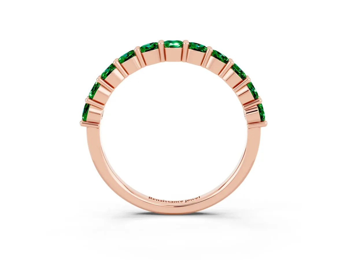 Round Emerald Half Eternity Band with Prong Setting Rose gold