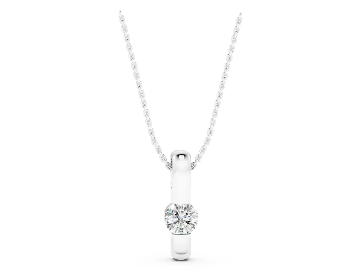 Round Bezel-Set Diamond Pendant Silver