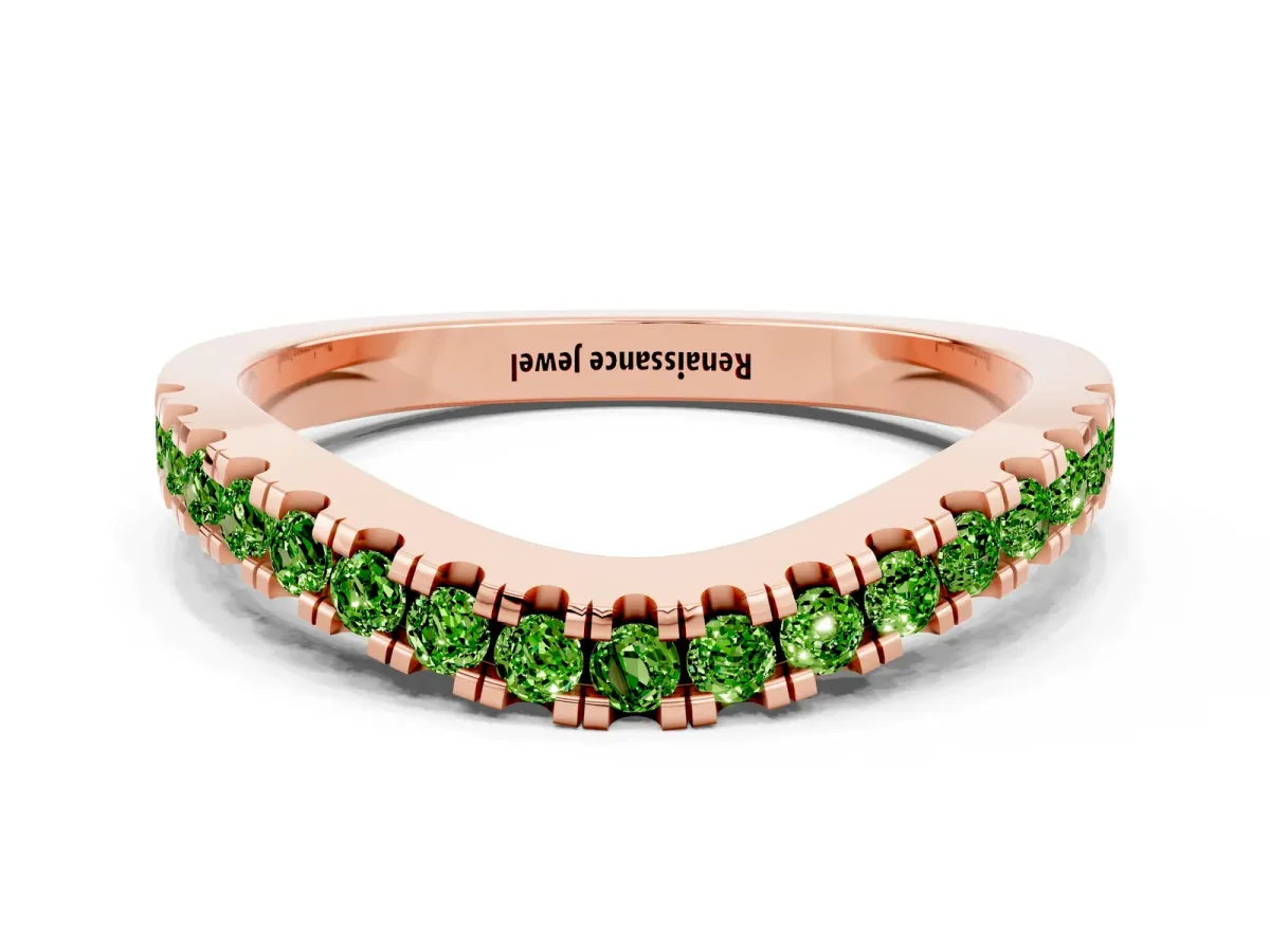 Round Peridot Pavé Curved Band with Shared Prong Setting Rose gold