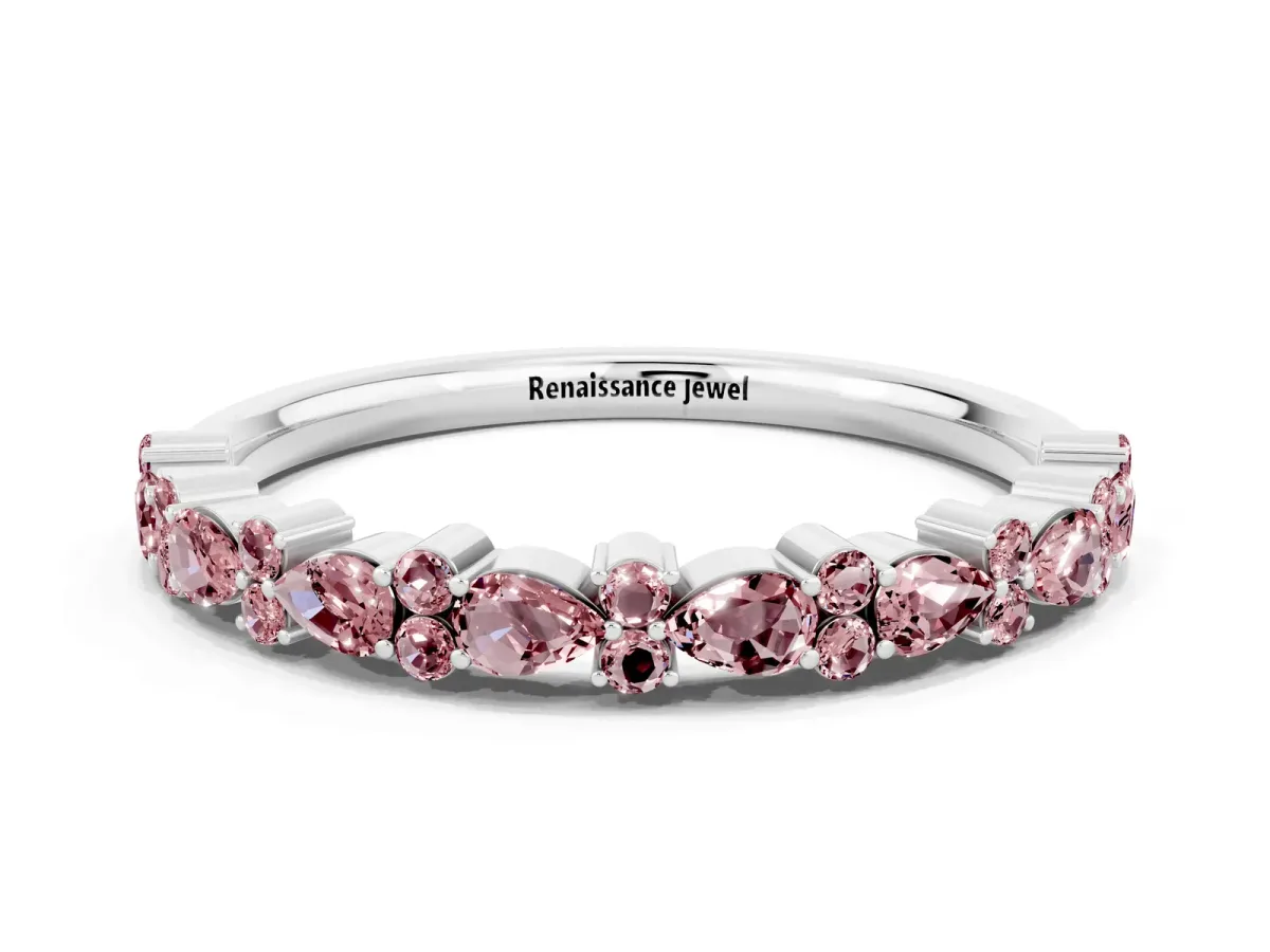 Pear and Round Morganite Wedding Band Platinum