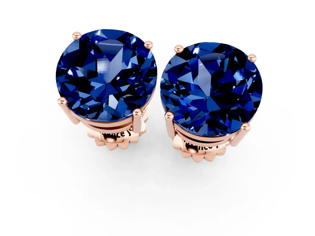 Round Cut Blue Sapphire Stud Earrings Rose gold