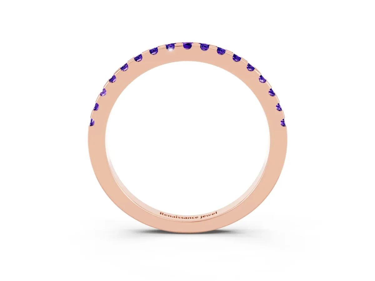 Round Tanzanite Pavé Set Eternity Band with Micro Prong Setting Rose gold