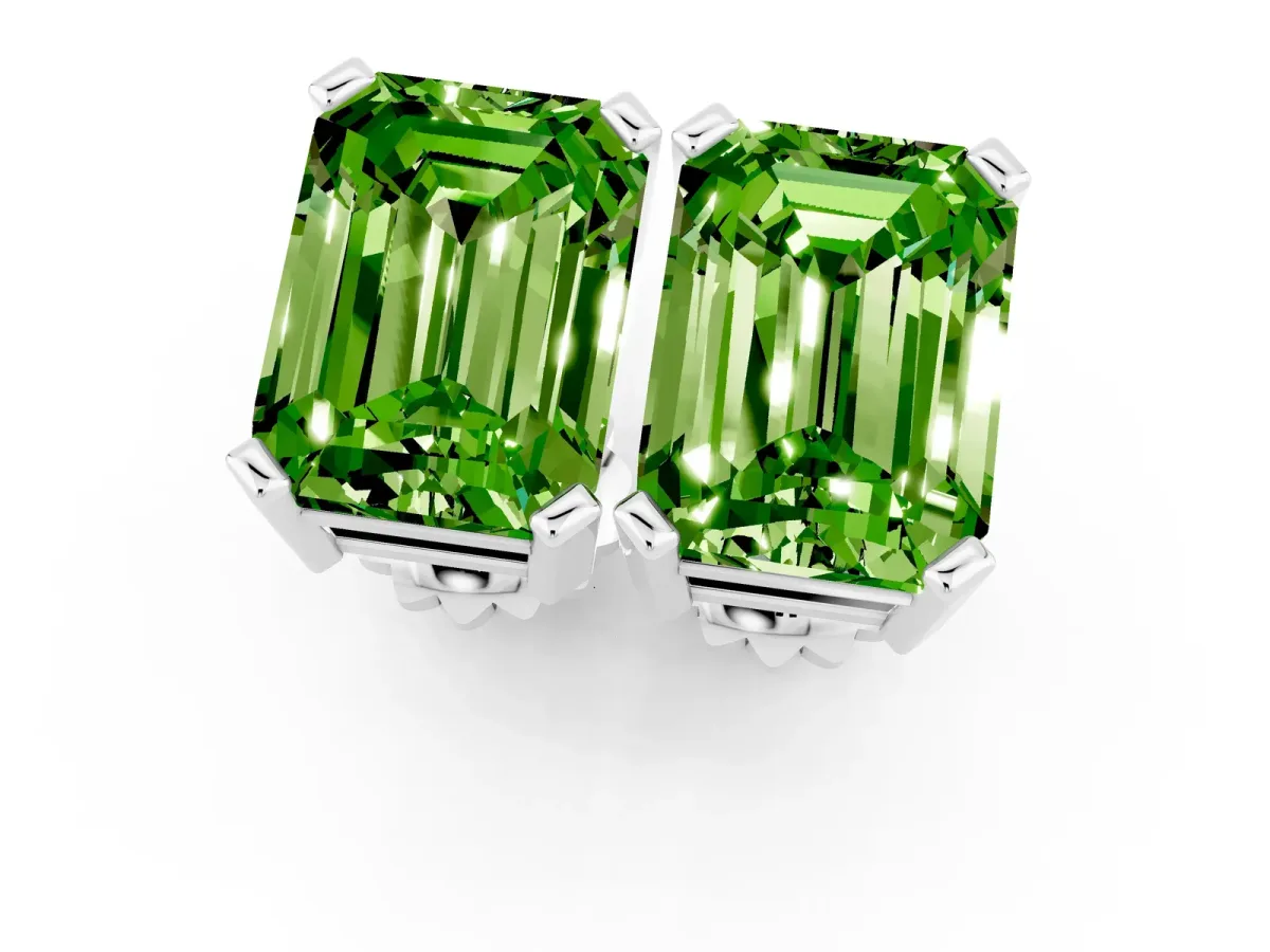 Emerald Cut Peridot Stud Earrings Platinum