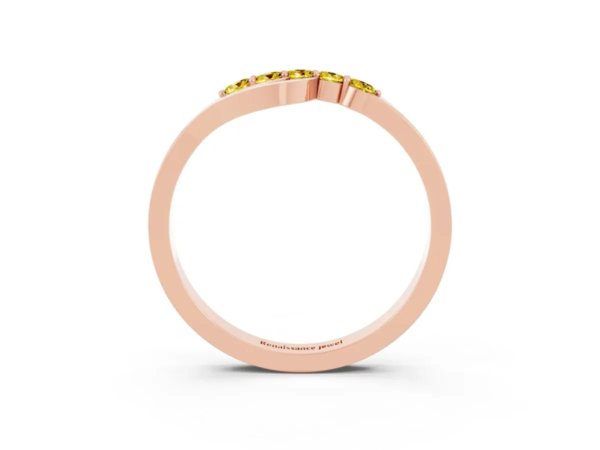 Five-Stone Round Yellow Sapphire Crossover Band with Prong Setting Rose gold