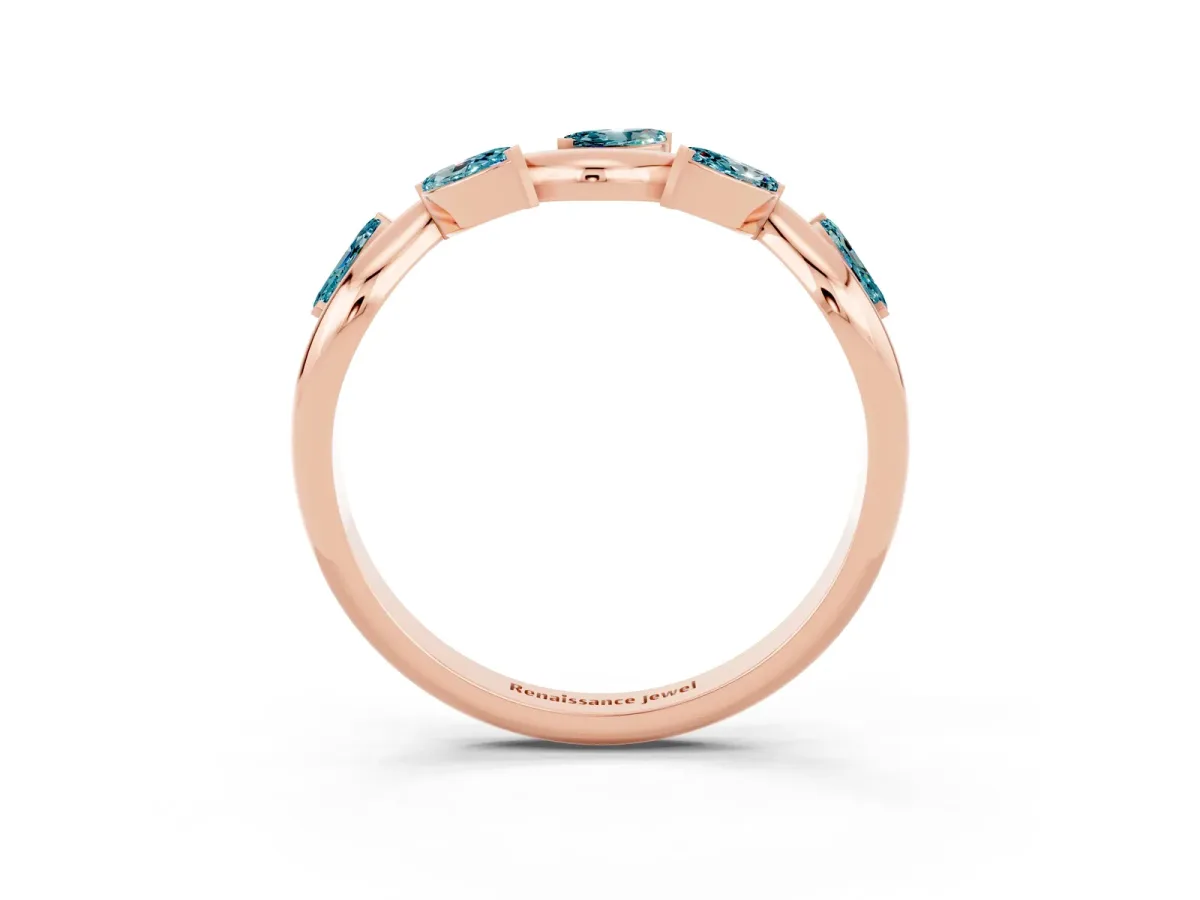 Marquise Blue Topaz Twisted Band with Prong Setting Rose gold